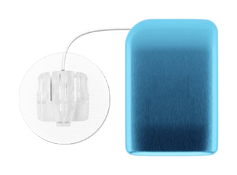 Kaleido patch pump in blue with its infusion set
